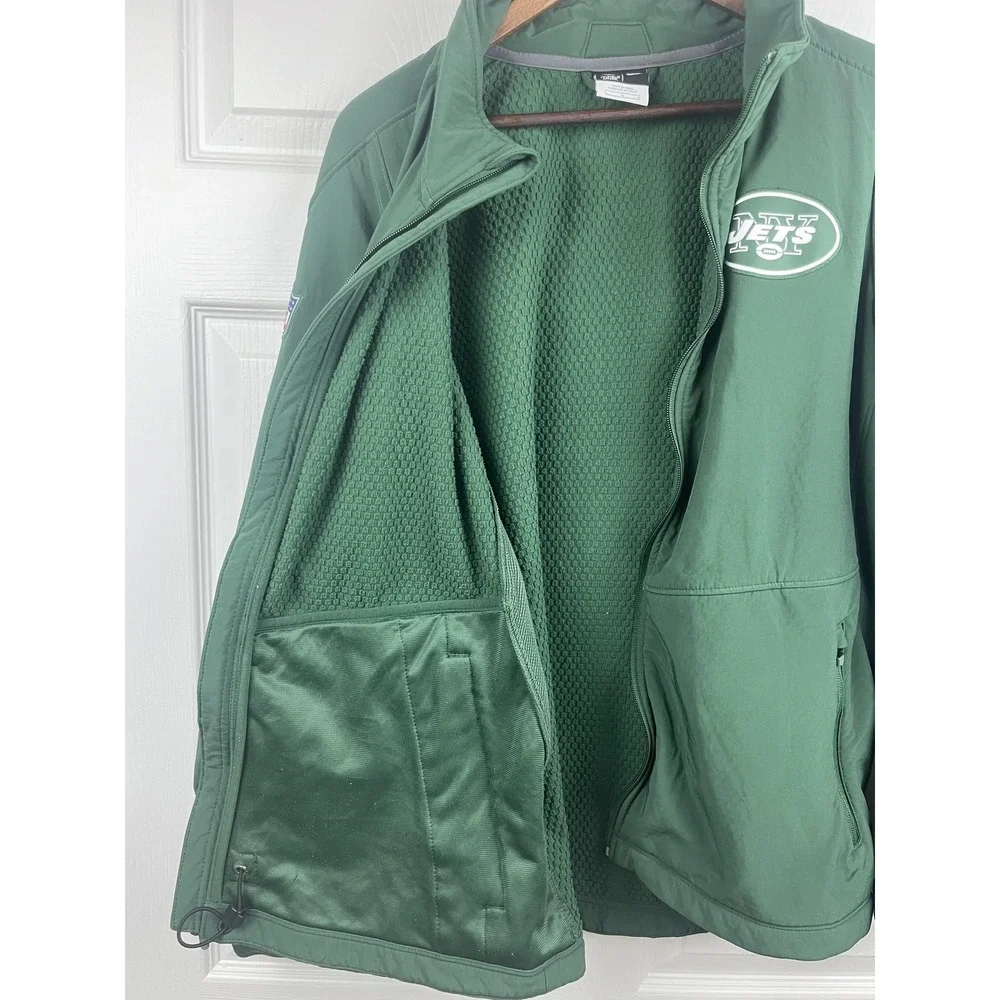 New York Jets Jacket Mens Large Green Nike NFL On Field Apparel Full Zip Pockets